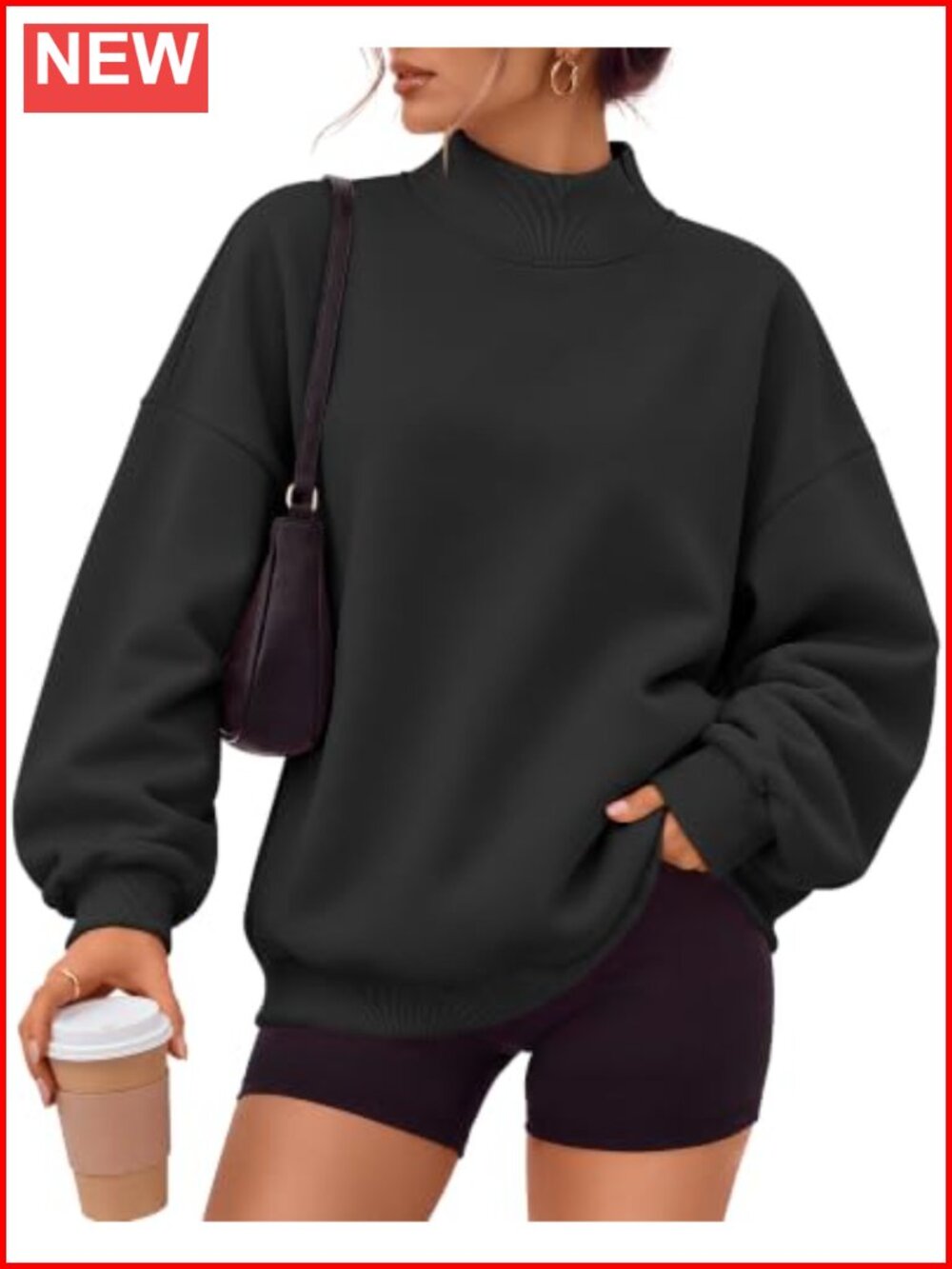 Women's Mock Neck Sweatshirt Oversized Fleece Pullover 100% Polyester